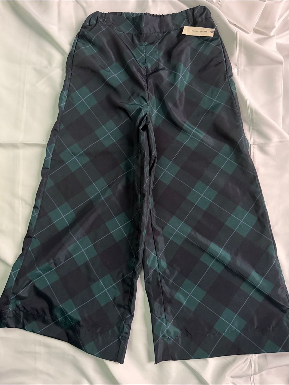 Anthropologie Maeve Cropped Wide lPlaid Wide-Leg Pants - Green/Navy size XXS